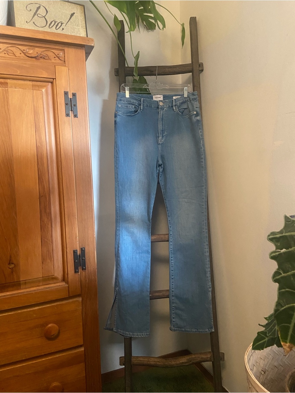 Anthropology Frame Denim Light Blue Flare Jeans with Side Slits
